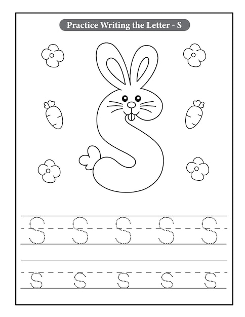 Vetor alfabeto de coelho para colorir para crianças