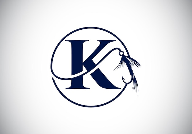 Vetor alfabeto de letra de monograma k inicial com ilustração vetorial de conceito de logotipo de pesca de anzol design de logotipo moderno para negócios de loja de pesca e identidade da empresa