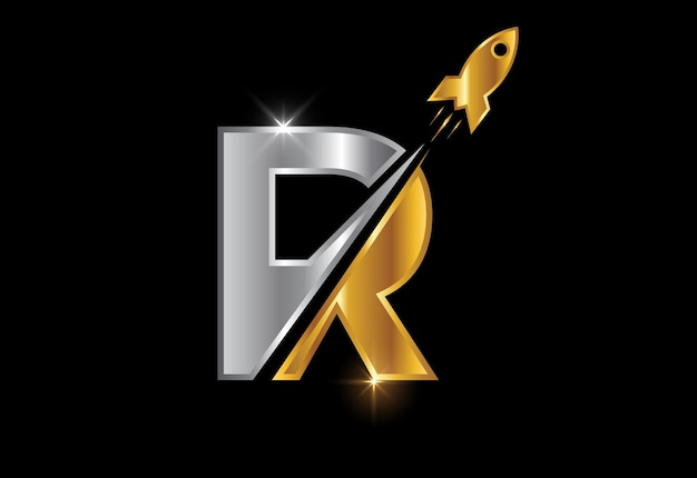 Alfabeto de letra inicial do monograma de r com um design de logotipo de rocket. ícone do foguete. emblema da fonte.