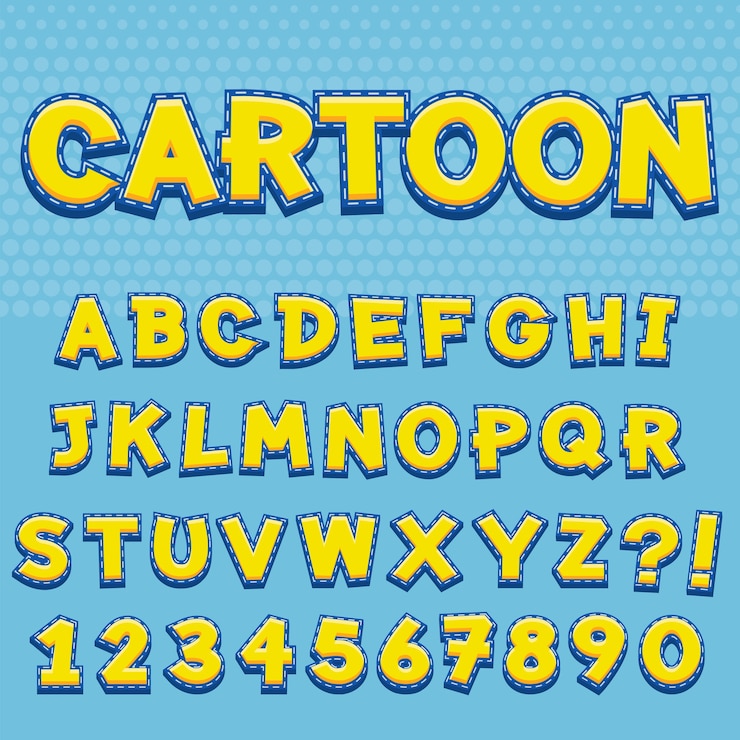 Vetor alfabeto de letras com design de estilo cartoon de números