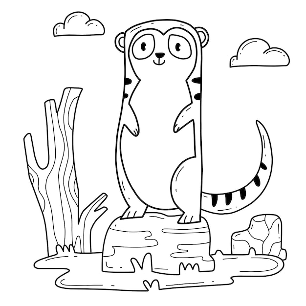 Alfabeto de livro para colorir de animais isolado no fundo branco meerkat de desenho vetorial