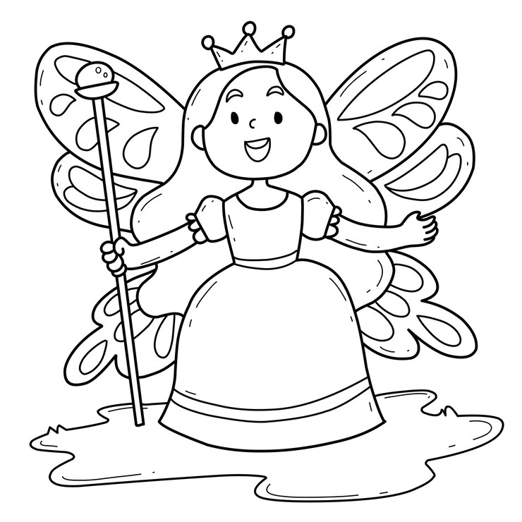 Vetor alfabeto de livro para colorir de animais isolado no fundo branco rainha de borboleta de fada de desenho vetorial