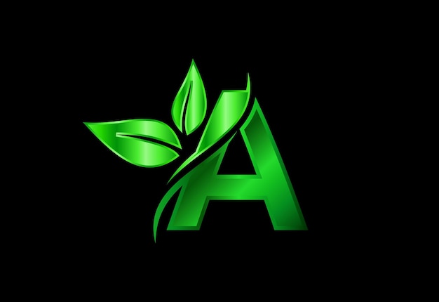 Alfabeto de monograma inicial A com duas folhas. Conceito de logotipo ecológico verde. Logo para ecológico