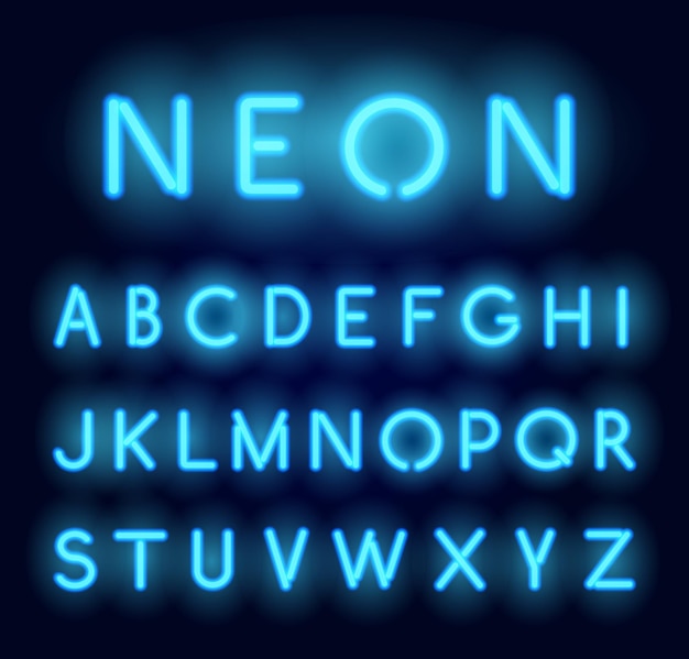 Alfabeto de néon Vector letras brilhantes realistas