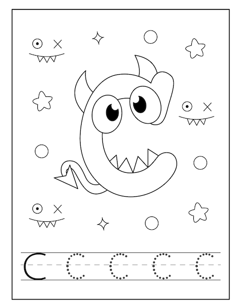 Alfabeto de personagens de monstros para colorir para crianças