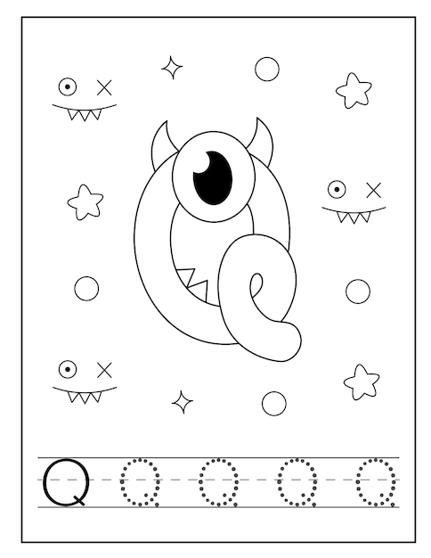 Alfabeto de personagens de monstros para colorir para crianças