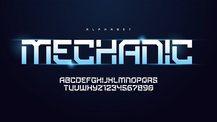 Vetor alfabeto de tecnologia moderna de vetor, conjunto de caracteres criativos