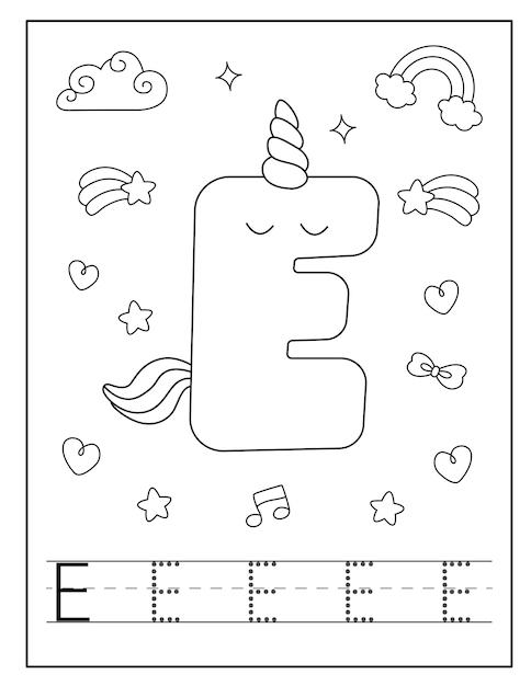 Alfabeto de unicórnio para colorir para pequenos alunos