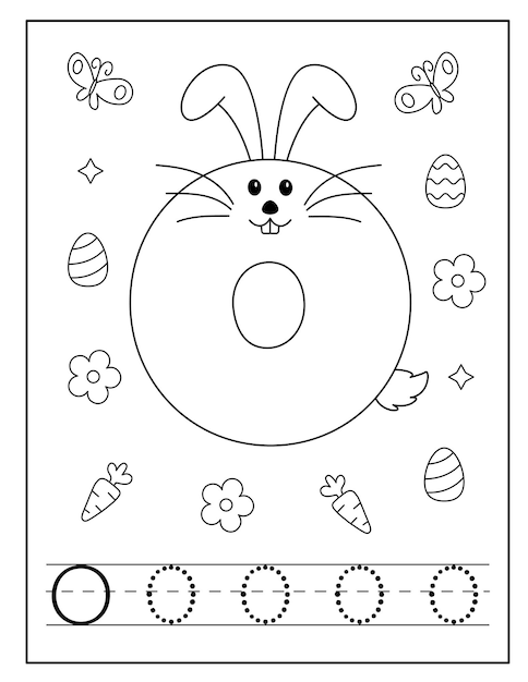 Vetor alfabeto do coelhinho da páscoa para colorir para crianças