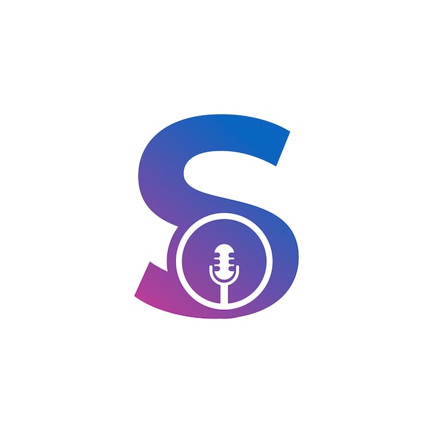 Alfabeto do logotipo da gravação de podcast da letra s com ilustração vetorial do ícone do microfone