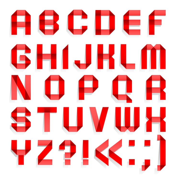 Vetor alfabeto dobrado de papel colorido, letras vermelhas