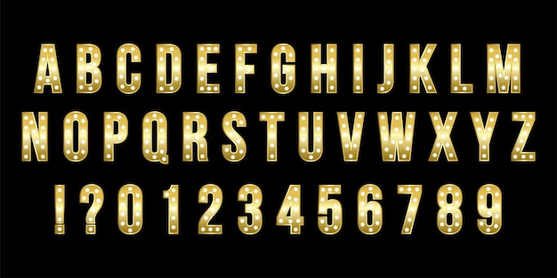 alfabeto dourado com lâmpada alfabeto de ouro