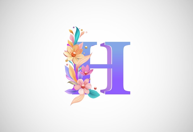 Alfabeto floral logotipo h para convites de casamento, cartão comemorativo, pôster de logotipo de aniversário, outras ideias