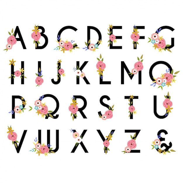 Vetor alfabeto floral para monograma de casamento, cartaz de berçário ou logotipo inicial