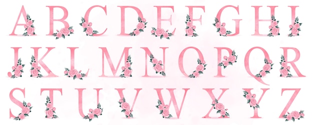 Vetor alfabeto fofo com ilustração de rosas