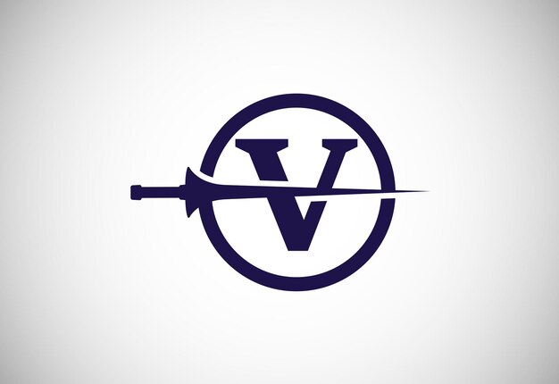 Vetor alfabeto inglês v com lança de lança ilustração vetorial de modelo de design de logotipo de lança criativa
