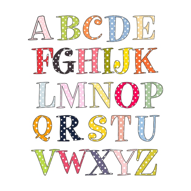 Alfabeto pontilhado bonito isolado no fundo branco Ilustração vetorial Elemento para design Alfabeto infantil
