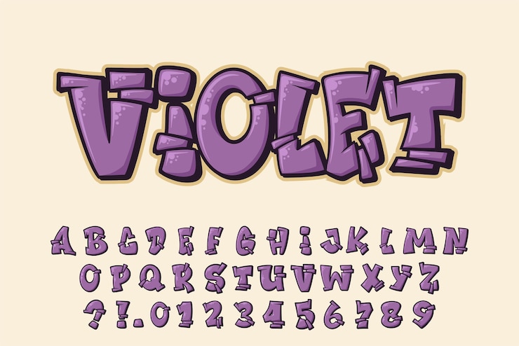 Vetor alfabeto violeta graffiti vector letras quebradas