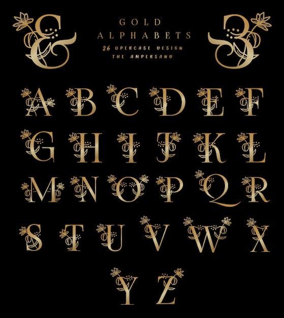 Vetor alfabetos de ouro 26 designs maiores o ampersand