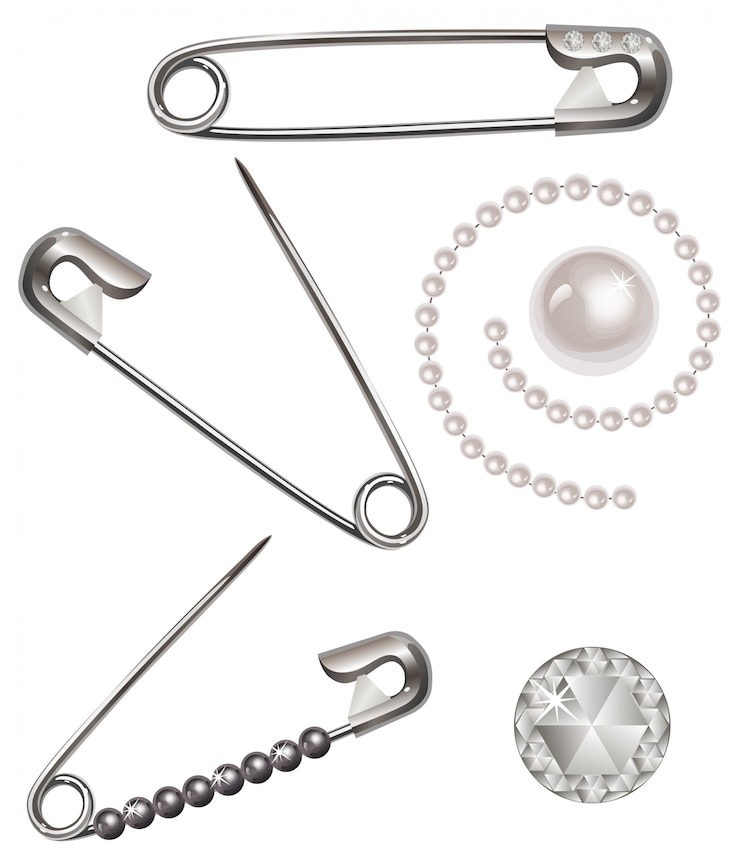 Vetor alfinetes com strass e pérolas.