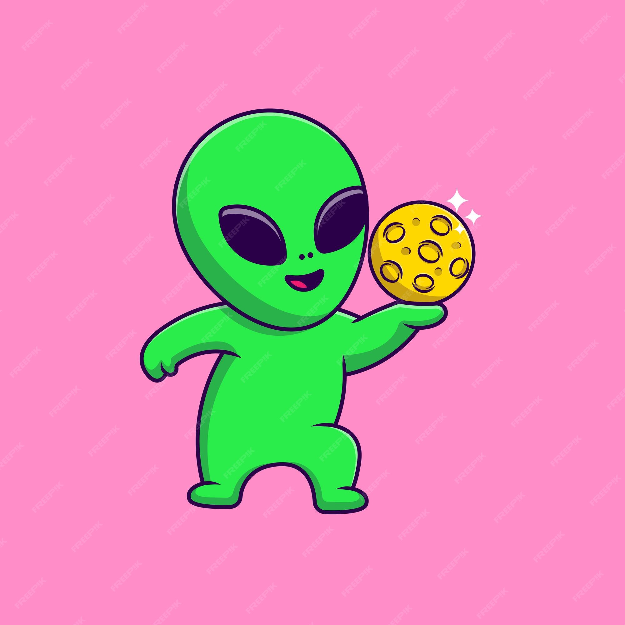 alien de desenho animado feliz com pedra da lua 12381154 Vetor no Vecteezy