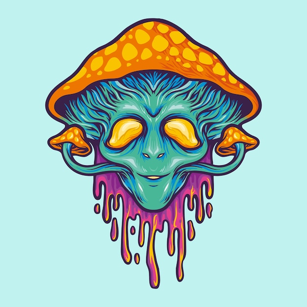 Trippy Psicodélico, Pizzz 420 Padrão Sem Emenda. Alienígena Com Olhos  Vermelhos, 4:20 No Relógio, Folhas De Maconha De Ervas Daninhas. Design De  Ilustração De Personagem De Desenho Animado Vetorial. Trippy Alien,  Mushroom