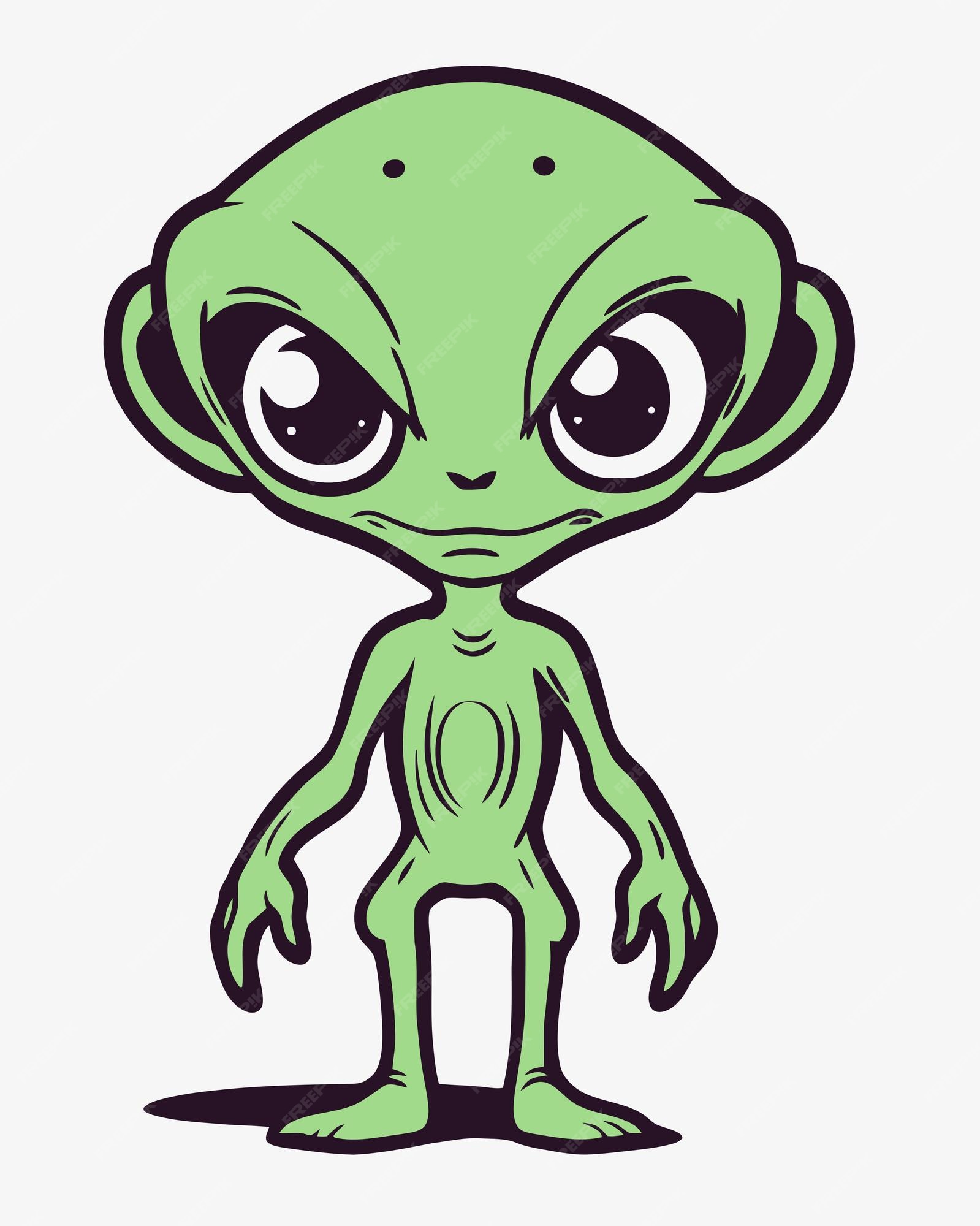 um alienígena verde com um personagem de desenho animado de olhos grandes  em fundo branco 2288422 Vetor no Vecteezy