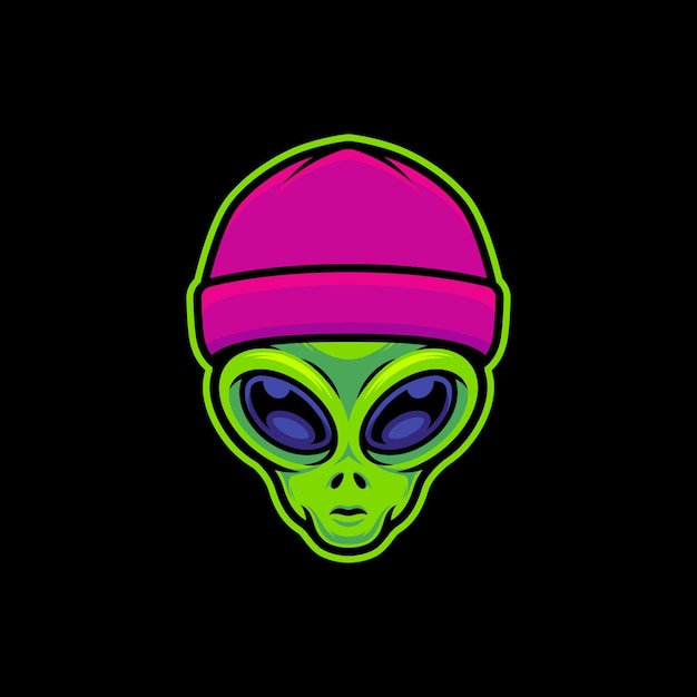 Vetor alien vestindo chapéu gorro arte ilustração em fundo isolado