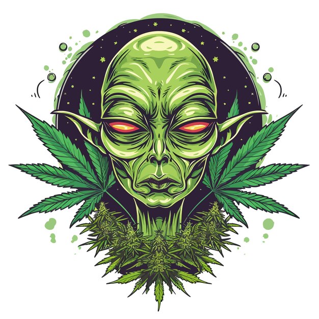 Vetor alien_with_cannabis_art_t_shirt_designs