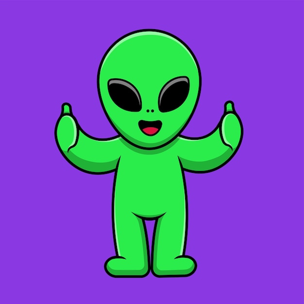 Logotipo de vetor de desenho animado alienígena verde polegar para cima