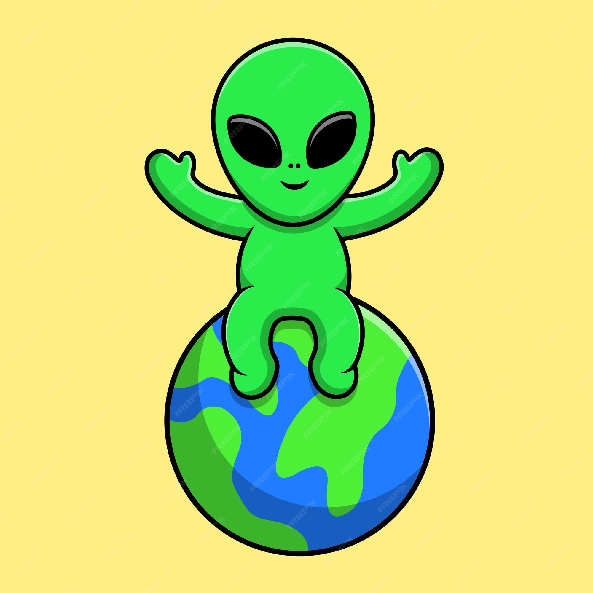 Alienígena bonitinho com ilustração de ícones vetoriais dos desenhos  animados da terra