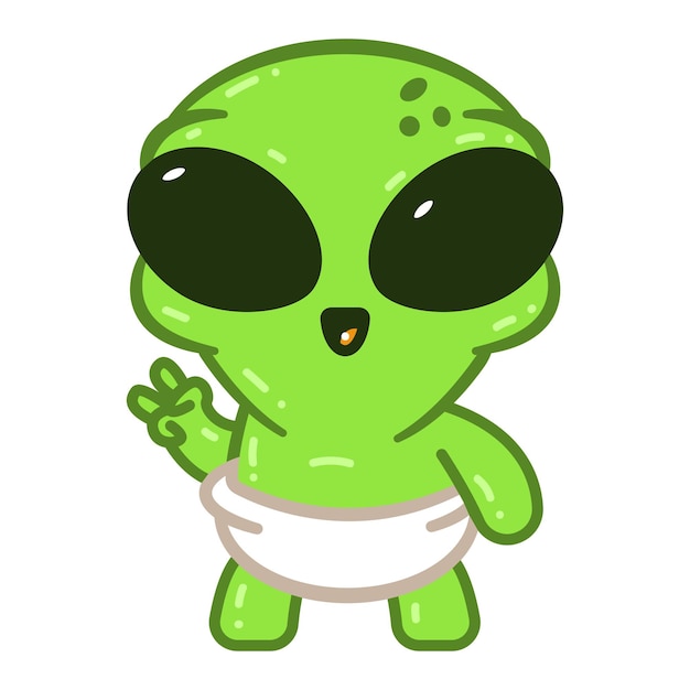 Alienígena de bebê fofo na ilustração de personagem de desenho animado de vetor de fraldas isolada em um fundo branco.