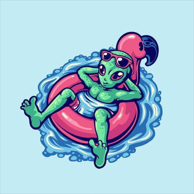Vetor alienígena na ilustração de personagem de férias de verão