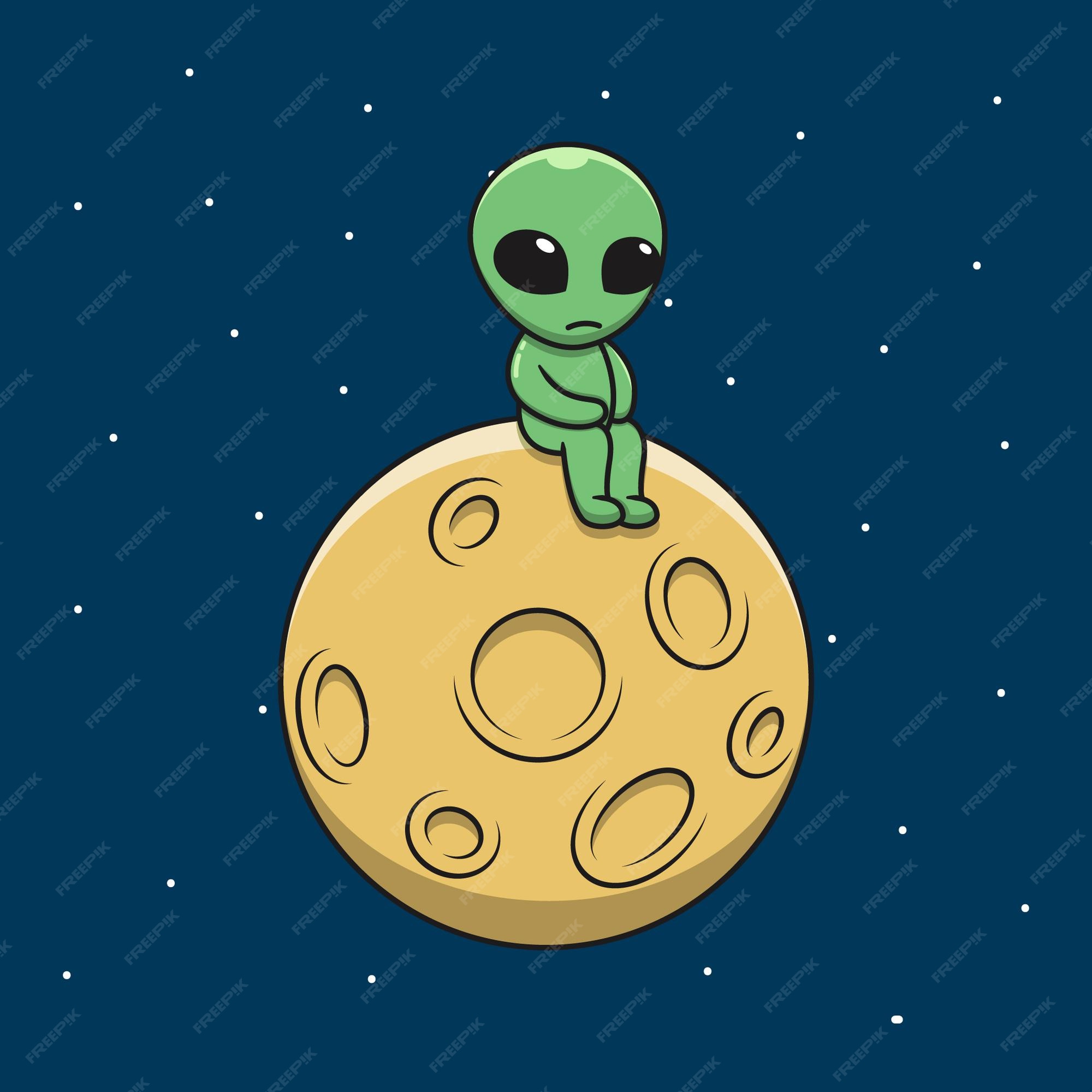 alien de desenho animado feliz com pedra da lua 12381154 Vetor no Vecteezy