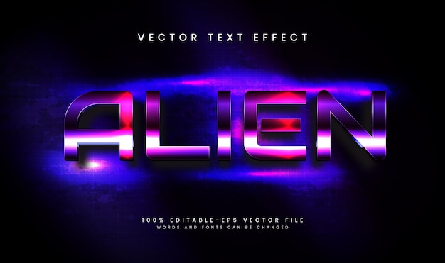 Aliens roxos efeito de texto vetorial editável adequado para o tema espacial
