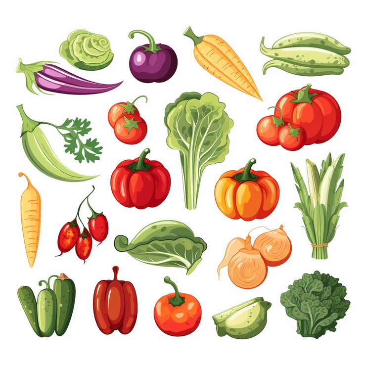 Vetor alimentação vegetariana vetor saudável vegetais ilustração orgânica verde dieta vegana fresca natu