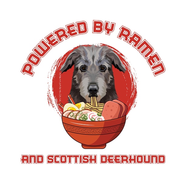 Alimentado por ramen e scottish deerhound t-shirt vetor de design