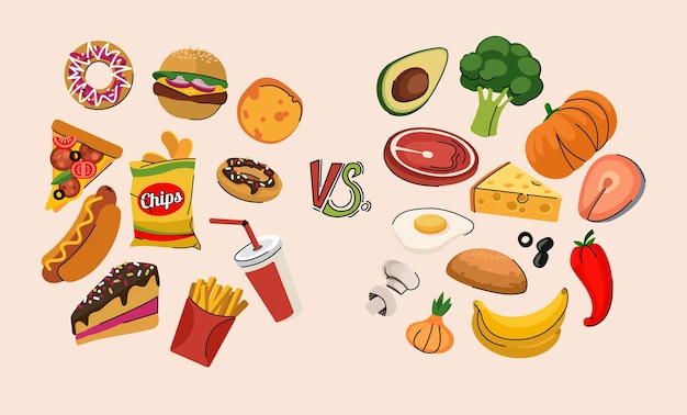 Alimentos Carboidratos e proteínas Carboidrato de fibra de grãos Carne queijo e gordura Vitamina abacate brócolis e frutas Categoria de grupo dieta Cereais energia complexa Conjunto de vetores saudáveis e não saudáveis