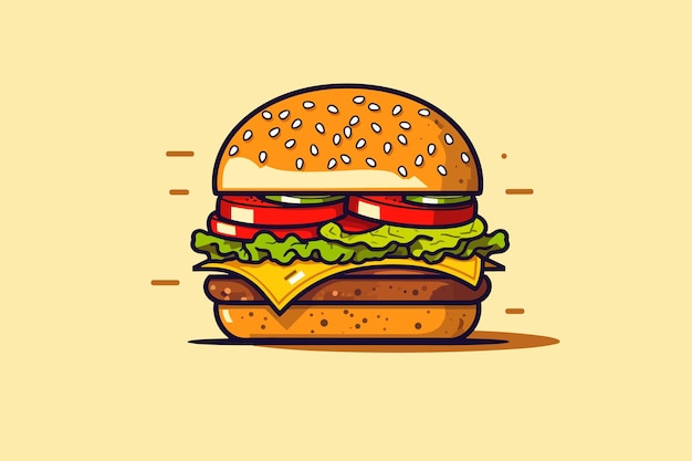 Alimentos frescos coloridos, pão, queijo, frutas e legumes, ilustração de hambúrguer de fundo branco em fundo branco isolado
