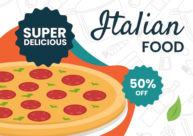 Alimentos italianos mídia social fonte de fundo desenho animado plano templates desenhados à mão ilustração