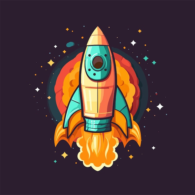 Almoço de foguete para o fundo de foguete espacial em estilo plano Conceito de início