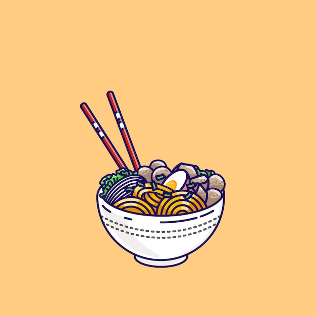 Almôndega de estilo indonésio com ilustração de macarrão. ilustração de bakso da indonésia.