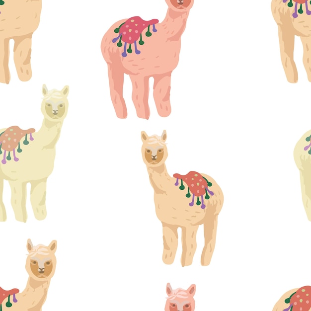 Alpaca fofinho padrão sem costura desenhado à mão