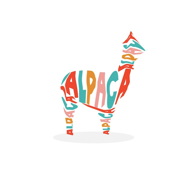 Alpaca line art ilustração logotipo e formas abstratas com cores alegres
