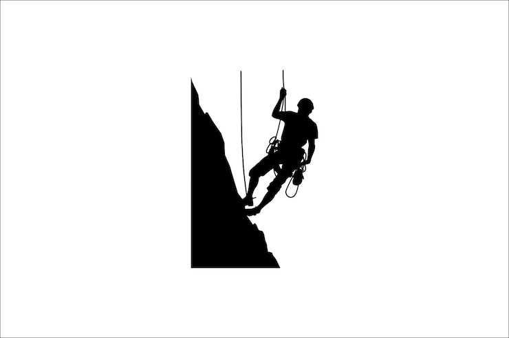 Vetor alpinista vector silhouette em um fundo branco silhouette de rappelling climbing vector