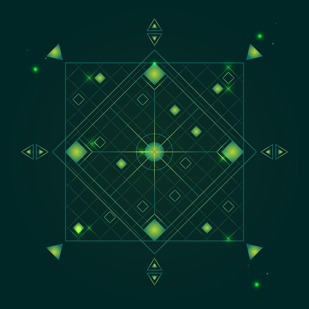 Vetor alquimia geometria símbolo linha fina místico ou elemento de sinal hipster sobre um fundo verde. ilustração vetorial