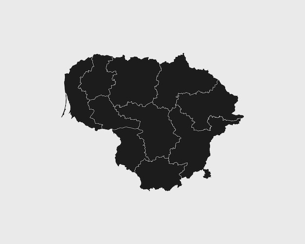 Alta detalhada mapa preto da lituânia em ilustração vetorial de fundo branco isolado