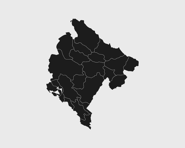 Alta detalhada mapa preto de montenegro em ilustração vetorial de fundo branco isolado