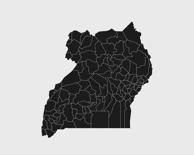 Alta detalhada mapa preto de uganda em fundo branco isolado ilustração vetorial eps 10