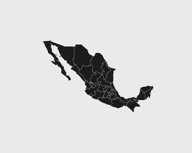 Vetor alta detalhada mapa preto do méxico sobre fundo branco isolado ilustração vetorial